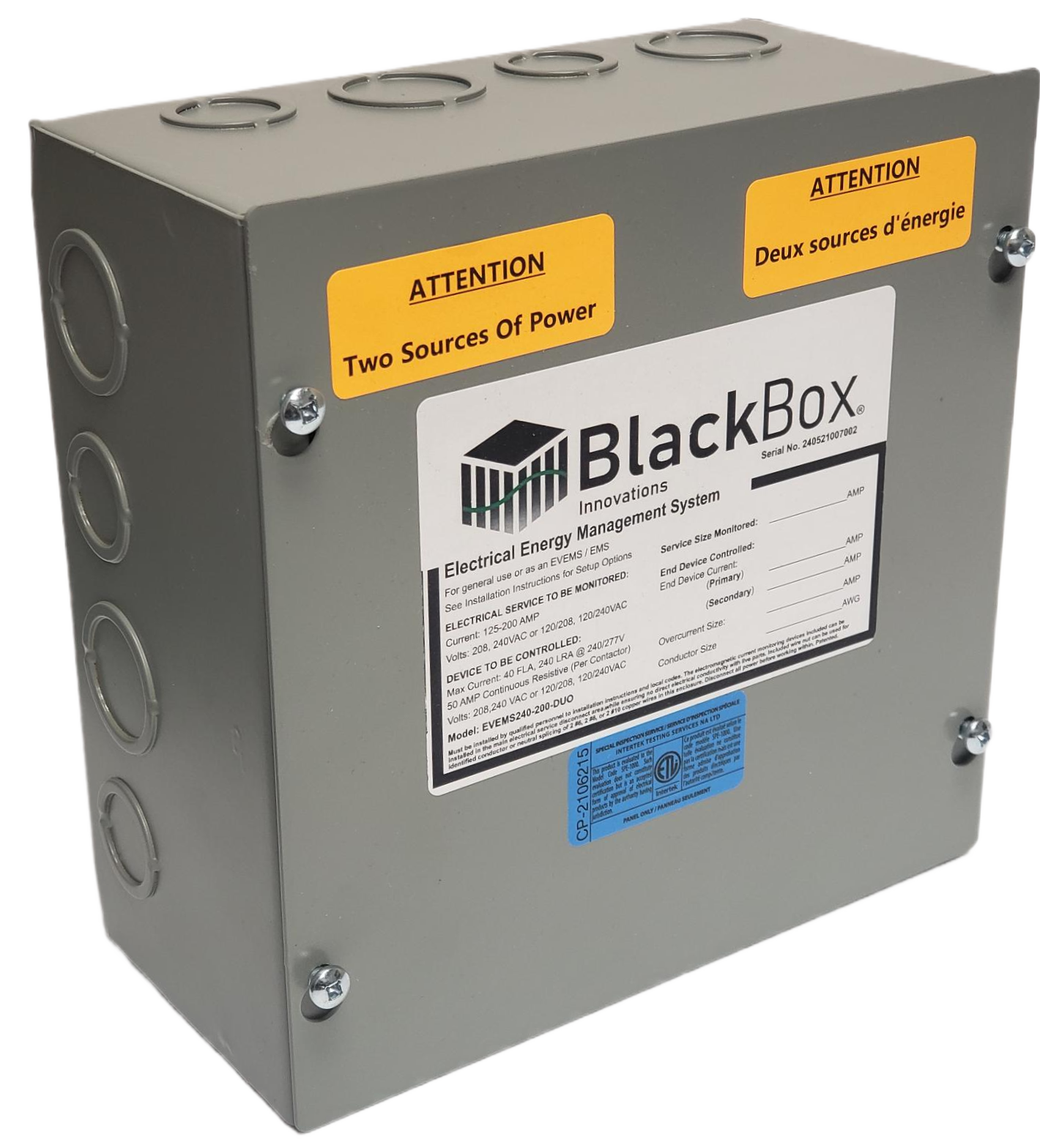 Dual Energy Manager for Service Sizes 60A - 100A, and up to TWO End Devices