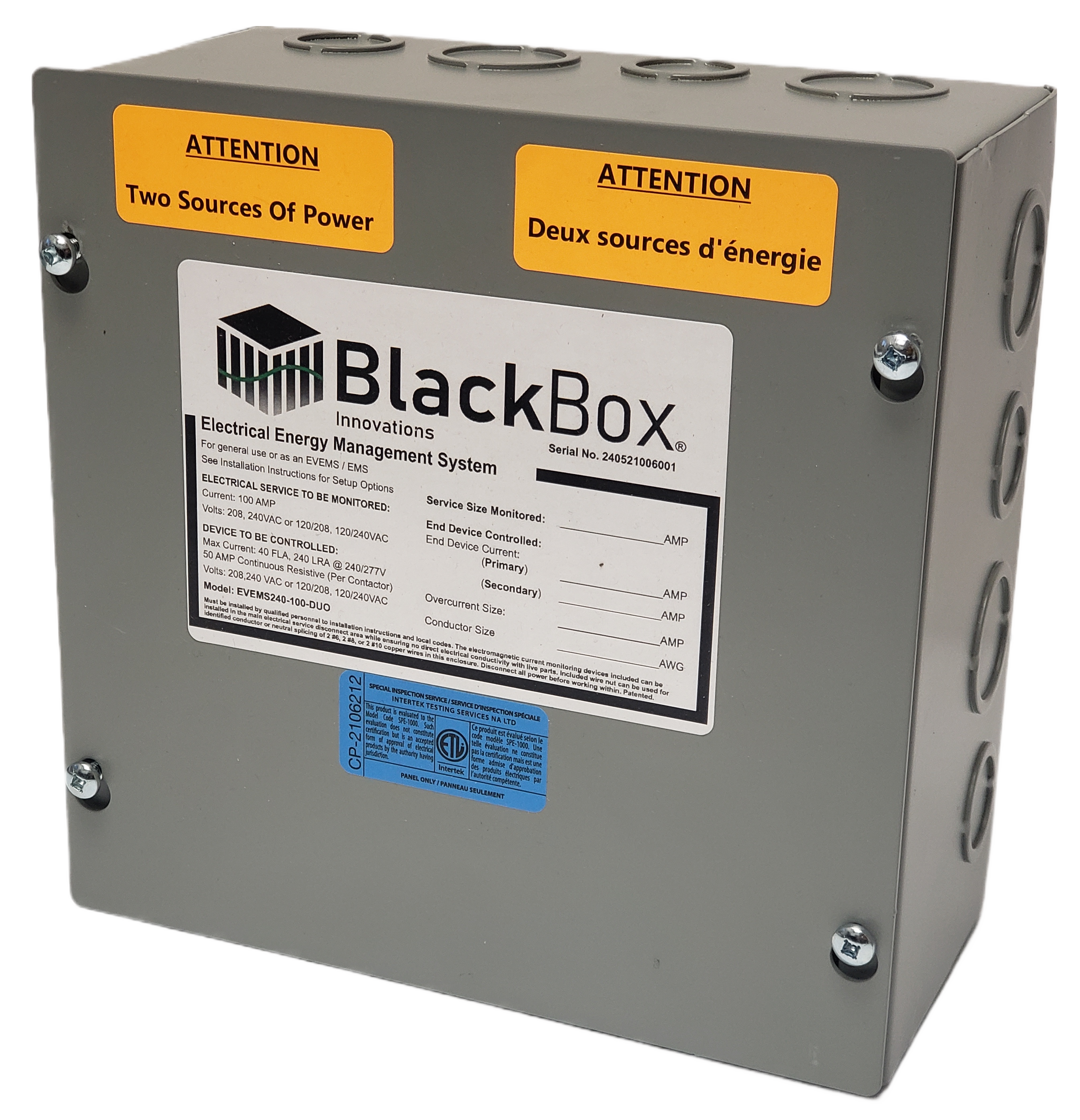 Dual Energy Manager for Service Sizes 60A - 100A, and up to TWO End Devices