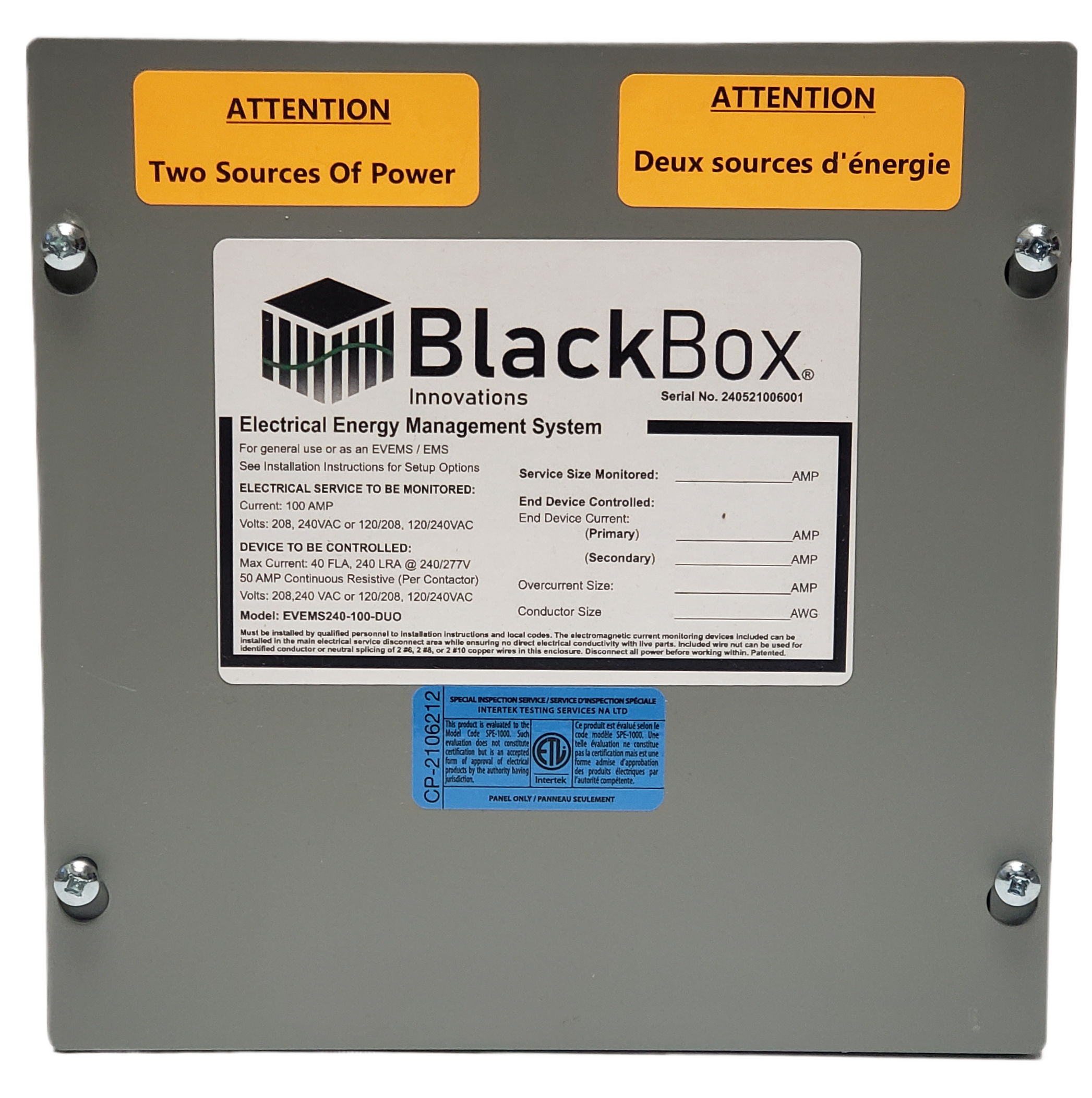 Dual Energy Manager for Service Sizes 60A - 100A, and up to TWO End Devices